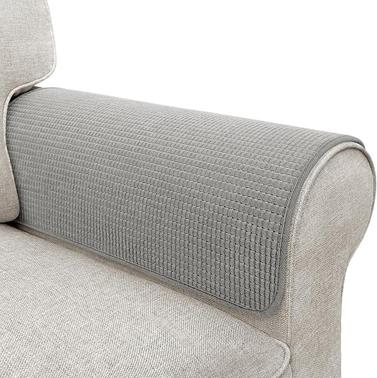 Couch Arm Covers, Sofa Arm Covers, Waterproof Armrest Covers for Sofa, Armchair, Loveseat, Non-Slip Recliner Arm Covers, Sofa Headrest Covers, Arm Chair Covers Set of 2 (Gray, 26"×26")