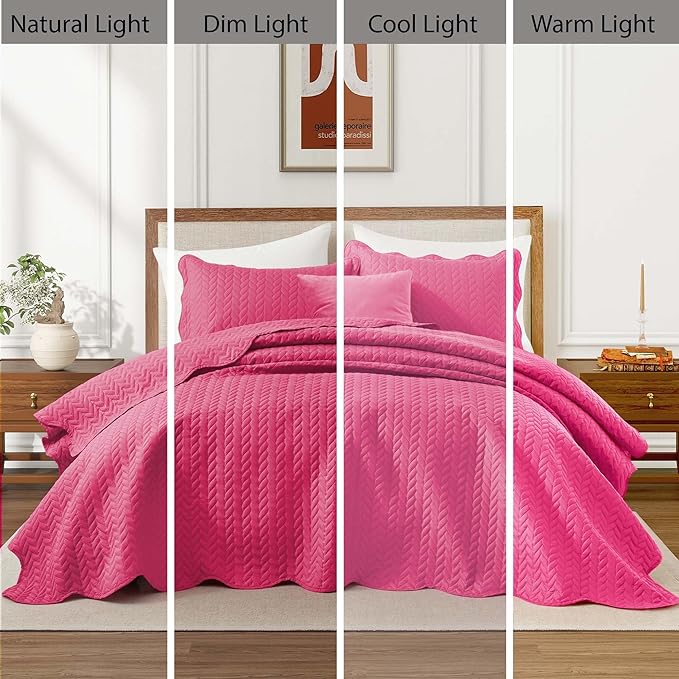 IR Imperial Rooms 8 Pack California King Quilt Bedding Set (118"x106") - Bulk Wholesale for Hotels, Guest Bedroom & Airbnbs - Lightweight Microfiber Reversible Embossed Quilts Bedspread (Pink)