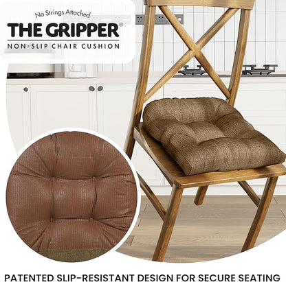 Klear Vu Gripper Overstuffed Universal Non-Slip Dining Chair Cushions for Kitchen Decor or Office Use, U-Shaped Skid-Proof Seat Pad, 17x17 Inches, 2 Count (Pack of 1), Solid Gold
