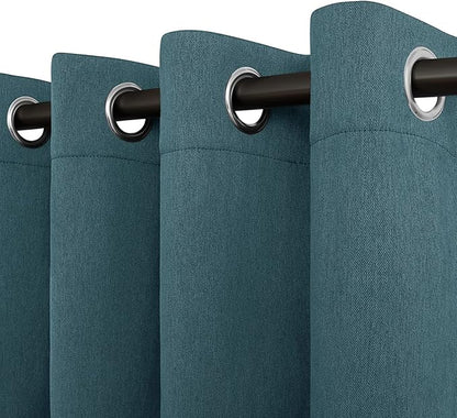 Easy-Going Linen Look Blackout Curtain 63 Inch Length Grommet Window Curtain for Bedroom, Living Room Thermal Insulated Room Darkening (Set of 2 Panels, Bluestone)