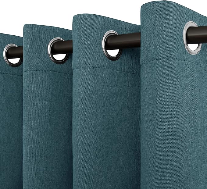 Easy-Going Linen Look Blackout Curtain 108 Inch Length Grommet Window Curtain for Bedroom, Living Room Thermal Insulated Room Darkening (Set of 2 Panels, Bluestone)