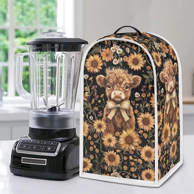 Talayituse Highland Cattle Sunflower Print Blender Dust Cover, Fingerprint Protection Cover for Stand Mixer or Coffee Machine, Home Kitchen Appliance Covers for Stain Dust Resistant Supplies