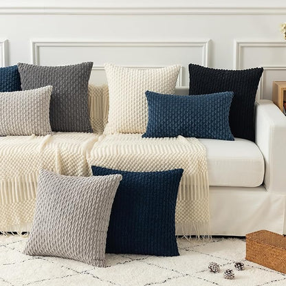 Kevin Textile 12x20 Inch Pillow Cover 1 Pack Boho Decorative Soft Striped Corduroy Lumbar Farmhouse Solid Color Accent Rectangle Cushion Case for Living Room Couch Sofa Bed, Blue