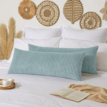 Kevin Textile 20x54 Inch Long Body Lumbar 1 Pack Boho Decorative Throw Pillow Cover Soft Striped Corduroy Rectangle Cushion Case Farmhouse Accent for Living Room Couch Sofa Bed, Dusty Green