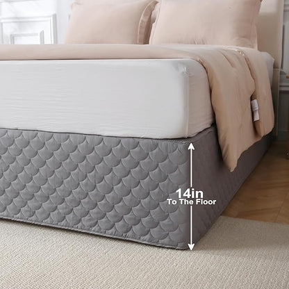 King Size Gray Bed Skirt with 14-Inch Drop, Easy Fit Wrap-Around Cover for Bed, Wrinkle-Free and Fade-Resistant Box Spring Cover. (Gray Seashells, King)