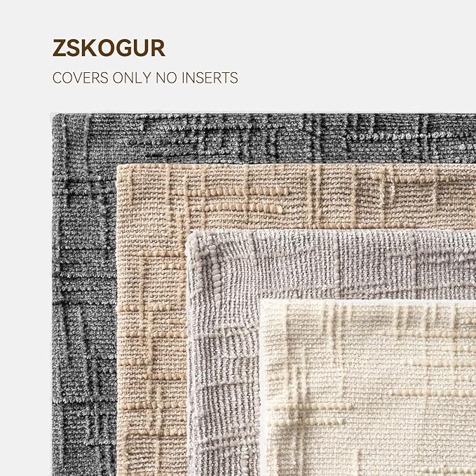 Decorative Throw Pillow Covers 18x18 Inch Set of 4, Soft Solid Farmhouse Chenille Couch Pillows, Spring Pillow Covers for Couch Sofa Bed Living Room Home Decor Pillowcase, Light Colors