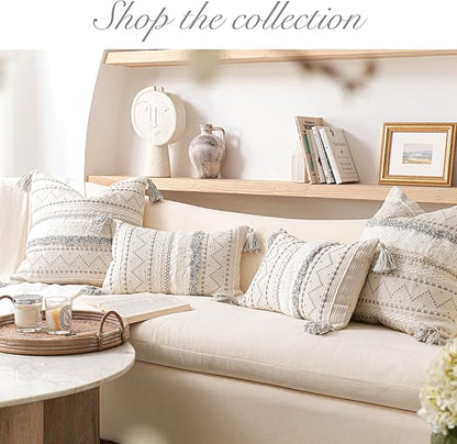 BlissBlush Decorative Lumbar Throw Pillow Cover 12x20 Combo Set of 2 Gray Rectangular Boho Accent Pillowcase Neutral Grey Farmhouse Cushion for Couch Sofa Bedroom Living Home Décor Cover ONLY