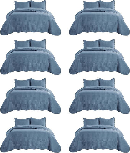 IR Imperial Rooms 8 Pack Quilt King Size Bedding (106" x 96") - Bulk Wholesale for Hotels, Guest Bedroom & Airbnbs - Lightweight Microfiber Reversible Embossed Quilts Bedspread (Light Blue)