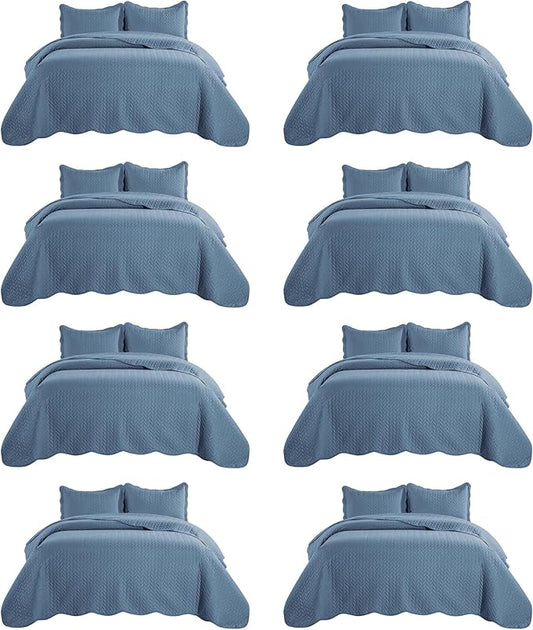 IR Imperial Rooms 8 Pack Quilt King Size Bedding (106" x 96") - Bulk Wholesale for Hotels, Guest Bedroom & Airbnbs - Lightweight Microfiber Reversible Embossed Quilts Bedspread (Light Blue)