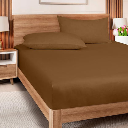 ROYALE LINENS 300 Thread Count 100% Long Staple Combed Cotton Fitted Sheet Queen - Super Soft Deep Pocket Bottom Sheet - Fitted Sheets Only - Elastic Sheets (Queen, Chocolate)