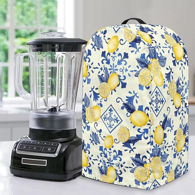Lemon Flower Blender Dust Cover Stand Mixer or Coffee Maker Appliance Covers with Drawstring Anti Fingerprint Polyester Dust Stain Resistant Blender Cover for Home Kitchen