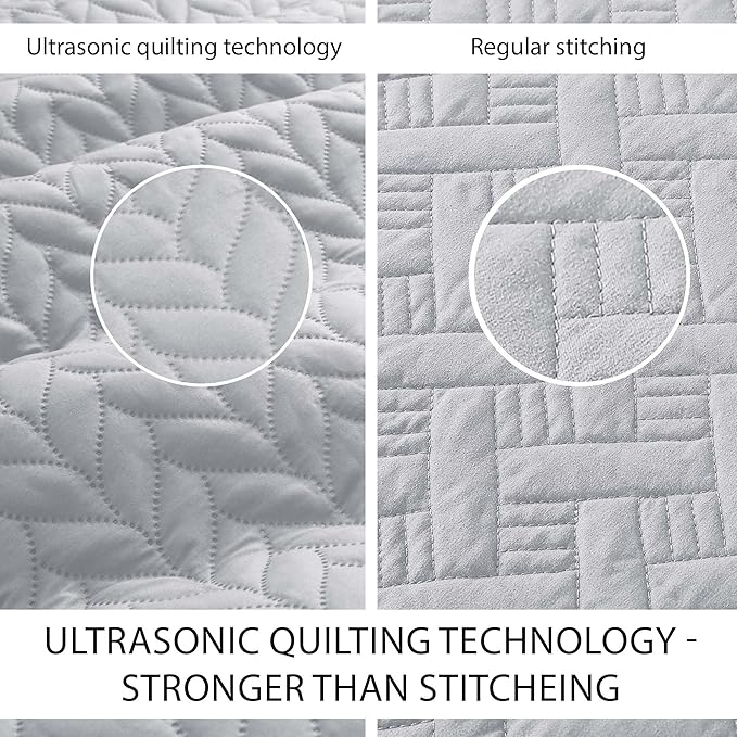 IR Imperial Rooms Queen Quilt Bedding Set Size (90" x 96") + 2 Pillow Shams (20" x 26"+ 2") - 3 Pcs All Season Lightweight Reversible Microfiber Coverlet Embossed Quilt Bedspread (Silver)