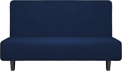 Easy-Going Stretch Futon Slipcover Armless Futon Bed Cover Furniture Protector Without Armrests with Elastic Bottom for Kids, Soft Jacquard Fabric Small Checks (Medium, Navy)
