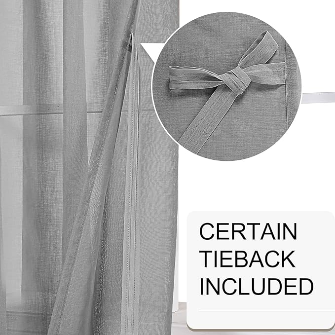 XWZO Grey Sheer Curtains for Bedroom, Light Filtering Privacy Voile Textured Drapes, Grommet Tieback Window Curtains for Living Room, Home Office, Kids' Room, 52 x 84 Inch, Set of 2 Panels