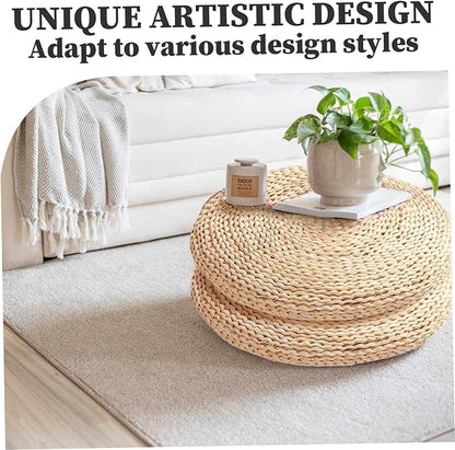 Tatami Floor Cushion, 15x2.4 Round Floor Seating, Japanese Chair, Natural Woven Boho Cushions for Meditation, Zen, Yoga Practice or Buddha| Picnic Pillows