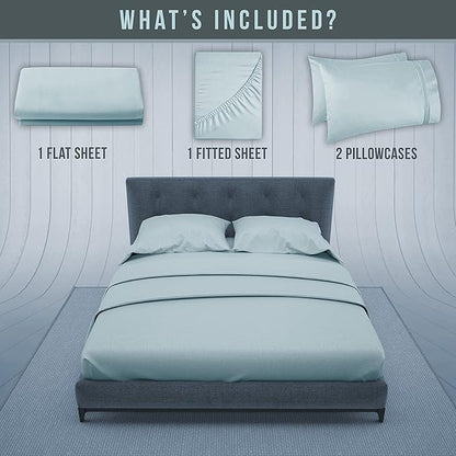Full Size Bed Sheets Cooling - Luxury Hotel Sheet Set - Soft Sheet with Elastic Corner Strap - Deep Pocket Microfiber Bedsheet - Bedding Sheet & Pillowcases - 4 PC (Full Size, Light Blue)