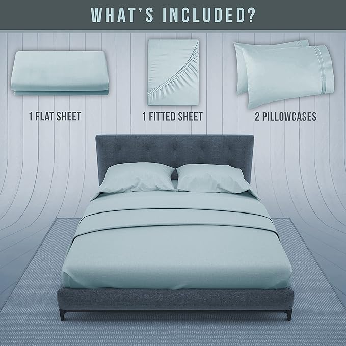 California King Sheet Set - Luxury Hotel Bed Sheet - Soft Cooling Sheets with Elastic Corner Strap - Deep Pocket Microfiber - Bedding Sheets & Pillowcases -4PC (Cal King Size, Light Blue)