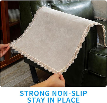 MINJIATEX Couch arm Covers,Non-Slip lace Sofa arm Covers Set of 2 Washable Sofa armrests Cover for Living Room Recliner Chair arm Cover Protectors for Leather armrest (YC-Khaki)