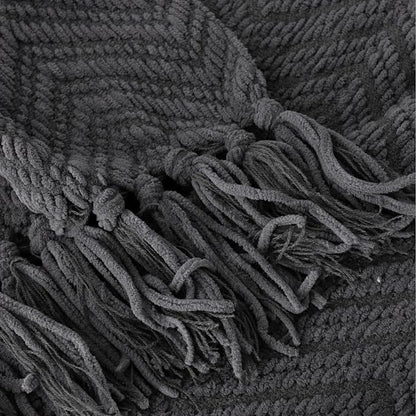 BATTILO HOME Dark Grey Throw Blanket for Couch, Knit Charcoal Throw Blanket Versatile for Chair, 60 x 80 Inch - Super Soft Warm Grey Blanket with Tassels for Bed, Sofa and Living Room