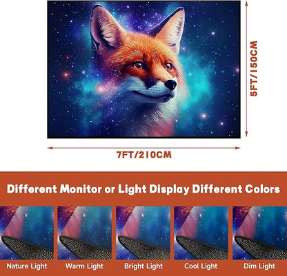 5' X 7' Galaxy Fox Rug 3D Cute Foxes Area Rugs for Bedroom Living Room Playroom Boys Kids Cartoon Colorful Carpet Glitter Stars Throw Rugs Floor Mat