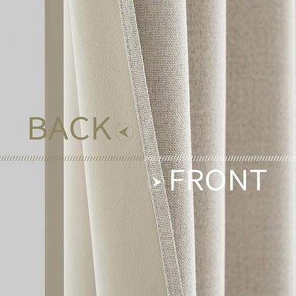 MIULEE 100% Blackout Linen Curtains for Bedroom Thermal Insulated Birch Grommet Room Darkening Curtains & Drapes for Living Room Nursery 52 x 108 Inch (2 Panels)