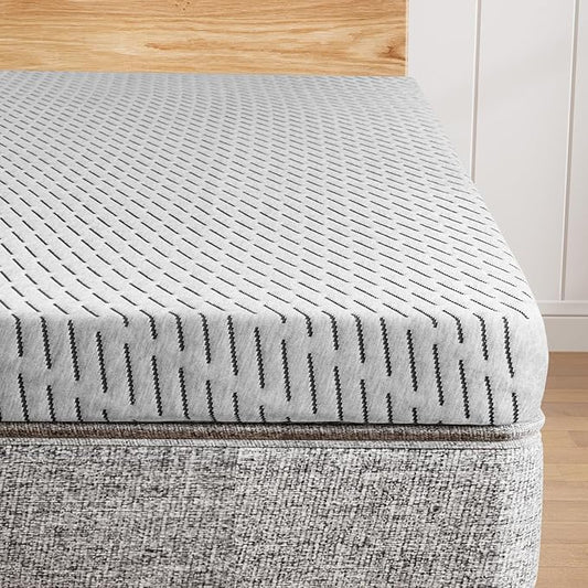 Firm Mattress Topper Queen Size 3 Inch, Cooling Gel & Bamboo Charcoal Memory Foam Mattress Topper for Back Pain Relief, Bamboo Dual-Layer Foam Bed Pad with Removable Cover
