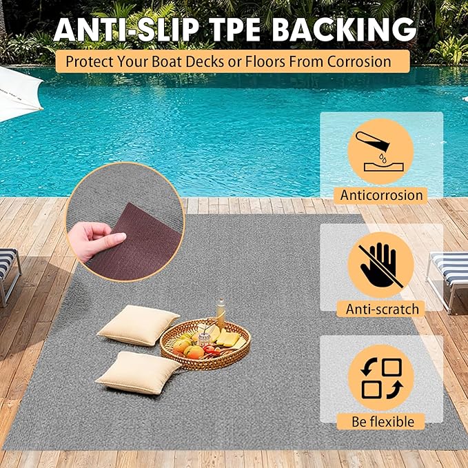 Marine Carpet,6 FT x 18 FT Smoke Gray Indoor Outdoor Carpet 0.2" Thick Boat Carpet with Water-Proof TPE Backing, Non-Slide Outdoor Marine Carpet Roll for Home, Patio, Porch, Deck