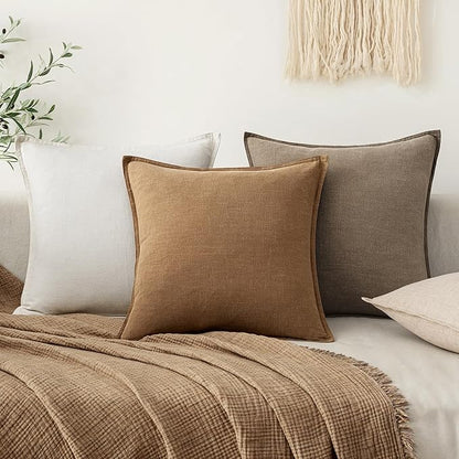 EMEMA Decorative Linen Throw Pillow Covers 26x26 Inch Brown Boho Farmhouse Neutral Couch Throw Pillows for Bed Pack of 2 Accent Pillowcase Modern Sofa Cushion Livingroom Home