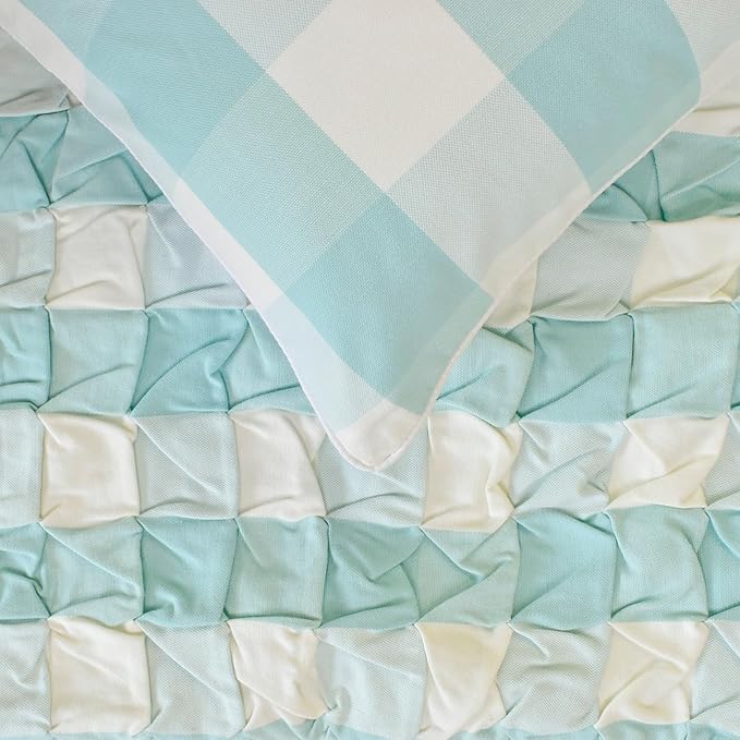 The HomeCentric King/Queen/Twin Aqua Decorative Bed Runner Queen 74"x18" Bed Runner Without Pillow Cover, Checkered, Buffalo Plaid, Check Bed Scarf on Cotton Fabric - Aqua Plaid Knots