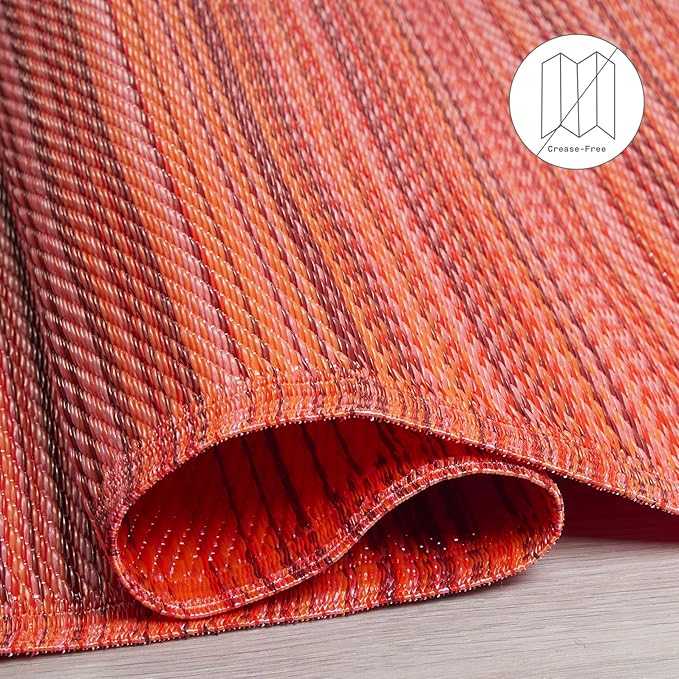 Fab Habitat Outdoor Rug - Waterproof, Fade Resistant, Crease-Free - Premium Recycled Plastic - Striped - Patio, Porch, Deck, Balcony - Cancun - Sunset - 5 x 8 ft