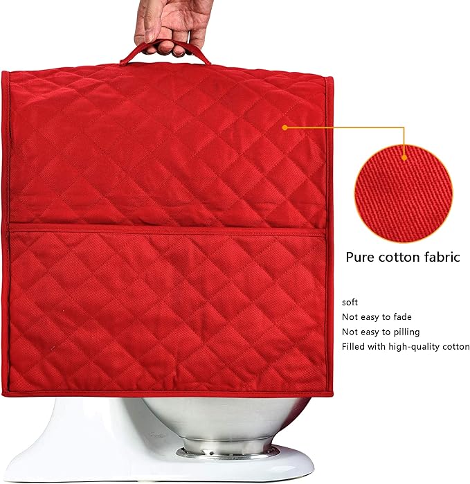 Stand Mixer Cover compatible with Kitchenaid Mixer, Fits All Tilt Head & Bowl Lift Models,Pure Cottot,Fine, Soft, Not Easy to Fade, Not Easy To Pilling. (Fits for 4.5-Quart and All 6-Quart, Red)