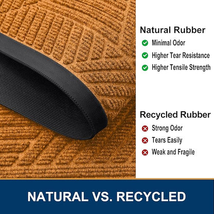 Smiry Front Door Mat Outside Entrance, Heavy Duty Sturdy Natural Rubber Doormat, Trap Dirt and Moisture, Easy Clean Low Profile Mats for Indoor Outdoor Entry, Irregular Triangle (36x24, Amber)