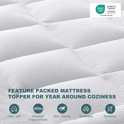 UNILIBRA Cal King Size Mattress Pad Pillow Top Mattress Cover Padded with Down Alternative Filling Cooling Quilted Fitted Mattress Protector Streches up 8-22" Deep Pocket Cooling Mattress Topper
