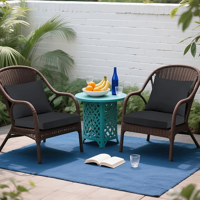 Outdoor Seat Cushion Set 22 x 22 In, Water-Resistant & Fade-Resistan, Patio Furniture Cushions with Removable Cover Deep Seat & Back Cushion with Handle and Adjustable Straps for Chair Sofa,2PC