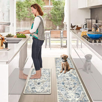 Ileading Anti Fatigue Kitchen Rugs Sets of 2 Cushioned Kitchen Mats for Floor Waterproof Kitchen Mat Set Non Slip Comfort Standing Mat for Kitchen, Office, Sink, Laundry