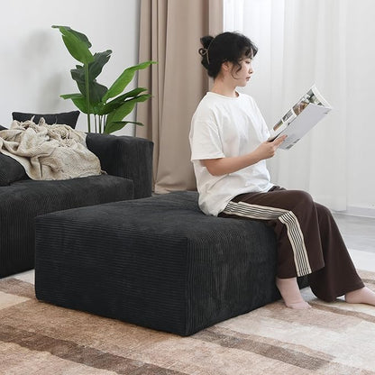 JACH Modern Corduroy Sectional Couch, Modular Sectional Sofa with Chaise Ottoman, Cushion Covers Removable, Oversized Deep Seat Soft Couches for Living Room, Office (Black)
