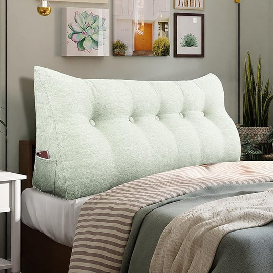 Wedge Headboard Pillow Dorm Room Reading Pillow Back Support for Sitting Up in Bed Bolster Lumbar Cushion Body Positioning Bedrest Cotton Linen 59in Grey-Beige Queen