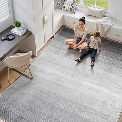 Wonnitar Modern Ombre Washable 8x10 Rug, Non-Slip Soft Grey Area Rugs for Living Room, Non-Shedding Large Bedroom Rug, Gradient Ultra-Thin Stain Resistant Floor Carpet for Dining Table (Grey, 8'x10')