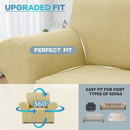 LURKA Stretch Chair Sofa Slipcovers 1 Piece Couch Covers for Sofa Furniture Protector Full Sofa Covers with Elastic Bottom for Kids and Dog (Champagne, Small)