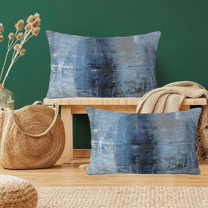 Throw Pillow Cover Case Blue and Grey Abstract Art Pillow Covers 20x12 Inch Set of 2,Soft Decorative Throw Pillow Case for Living Room Bedroom Sofa Couch Cushion Covers