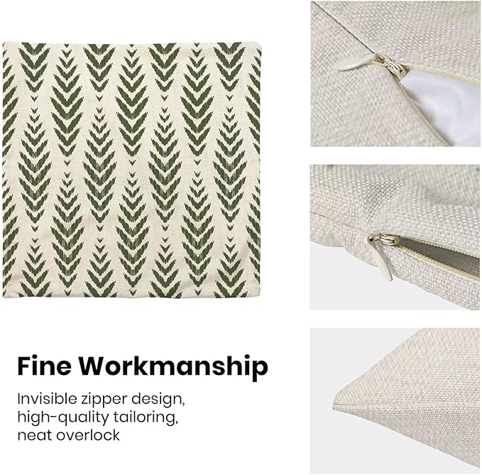 BETGINY Sage Green Boho Pillow Covers 16 x 16 Inch Pack of 2, Bohemian Ethnic Herringbone Pattern Decorative Throw Pillow Covers Vintage Linen Farmhouse Outdoor Pillowcase for Bedroom Home Sofa Decor