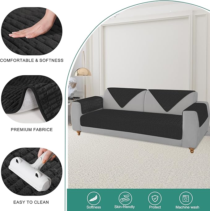 Foxdecor Couch Arm Covers Sofa Arm Covers, Arm Chair Covers Set of 2, Non-Slip Chair Arm Covers, Arm Rest Cover for Sofa, Armchair Slipcovers Couch Protector (Black 20x20 inch)