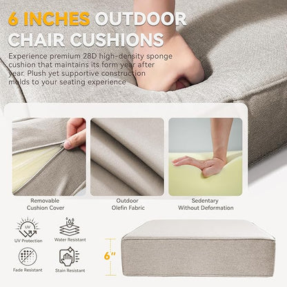 Outdoor Cushion Set for Furniture Patio Furniture, UV Resistant, Water Resistant - 6 Inch Thick Foam Garden Cushions– 22x24 Inch Patio Seat Covers for Chair/Sofa/Couch | Beige | 6-Pack |