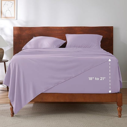 Bedsure Deep Pocket Full Size Bed Sheets Set - Fits Mattresses Up to 21 Inches Thick - 4 Piece GentleSoft Bed Sheets, Moisture Wicking, Cooling Bedsheet & Pillowcases, Easy & Secure Fit, Light Purple