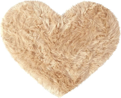 uxcell Heart Shaped Rugs for Bedroom,Small Aesthetic Carpet Girls,Cute Shaggy Floor Mirror Mat,Pastel Furry Throw Rug 2.3ftx3ft, Khaki