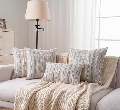 Boho Throw Pillow Covers 18x18 Inch Set of 2, Farmhouse Decorative Couch Pillow Cases, Grey Accent Pillows of Bed, Sofa Bedroom Living Room Home Decor Cushion Cover