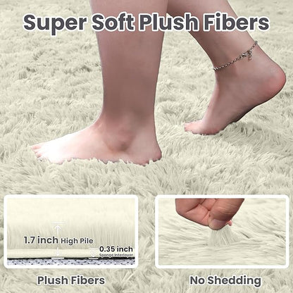 6x9 Area Rugs for Living Room Rug: Soft Fluffy Shag Cream White Rugs for Bedroom, Non-Slip Large Fuzzy Plush Rug Indoor Floor Carpet for Nursery Kids Boys Girl Room, Dorms, Playroom, Modern Home Decor