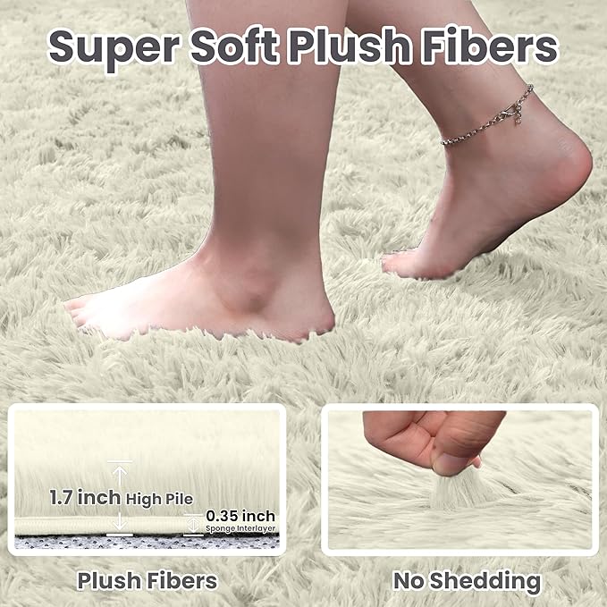 5x7 Area Rugs for Living Room Rug: Soft Fluffy Shag Cream White Rugs for Bedroom, Non-Slip Large Fuzzy Plush Rug Indoor Floor Carpet for Nursery Kids Boys Girl Room, Dorms, Playroom, Modern Home Decor