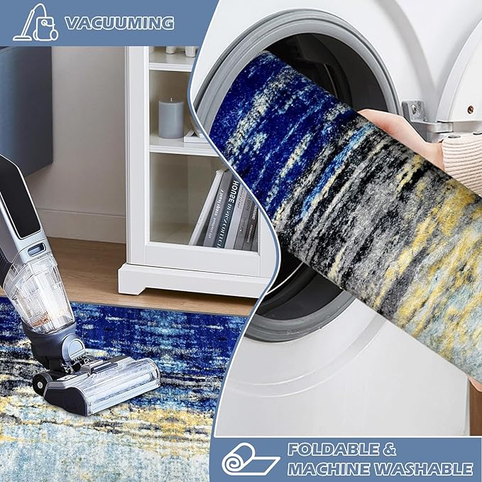 Runner Rug Washable 2x64 FT, Non Slip Rubber Backing Abstract Carpet, Soft Area Rugs for Bedroom Kitchen Hallway Entryway Bathroom, Customized