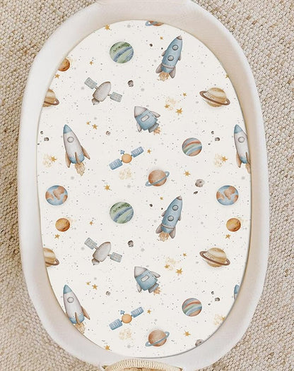 Bassinet Sheets for Baby Girls Boys 2 Pack, Fitted Baby Mattress Sheet for Rectangle, Oval, Hourglass Bassinet Mattress, Breathable Cozy & Universal Fit (Stellar Adventure)
